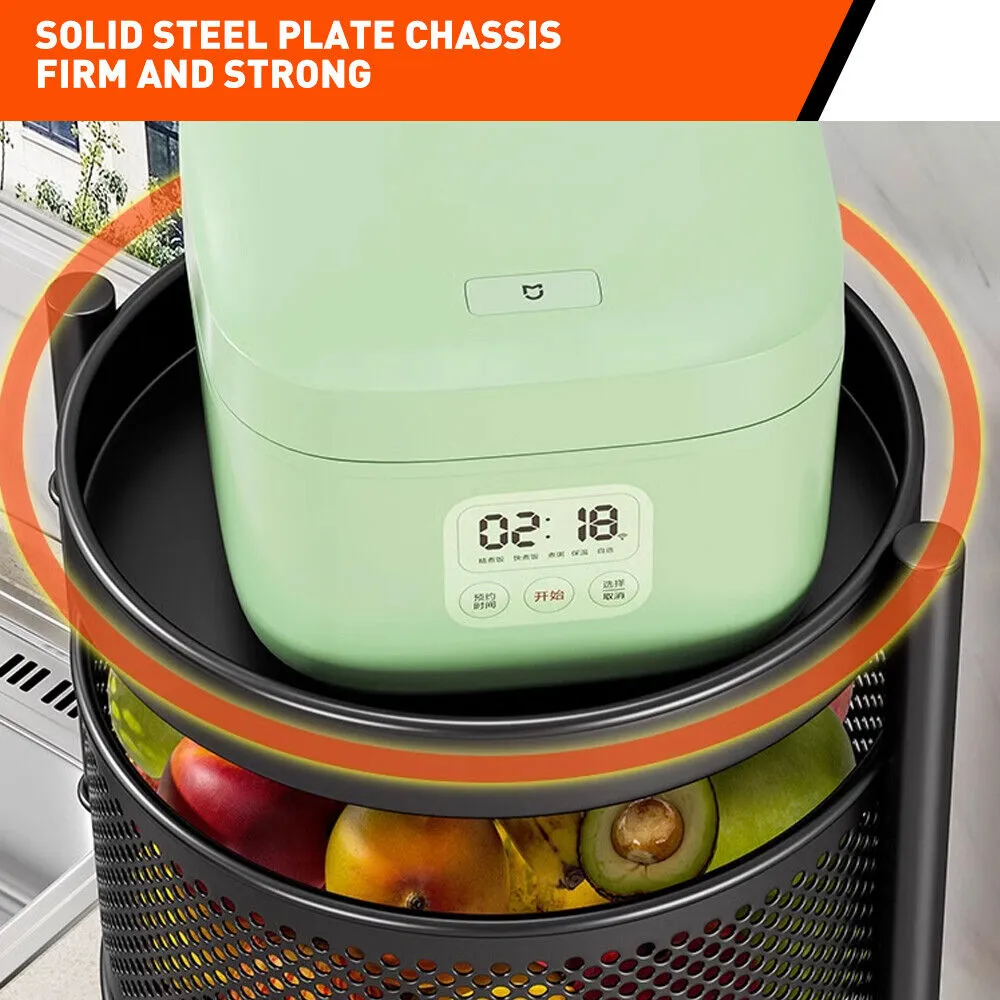 5 Tiers Kitchen Trolley Cart | Wheels | Round Vegetable Storage Holder | Fruit Holder