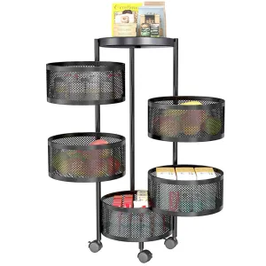 5 Tiers Kitchen Trolley Cart | Wheels | Round Vegetable Storage Holder | Fruit Holder