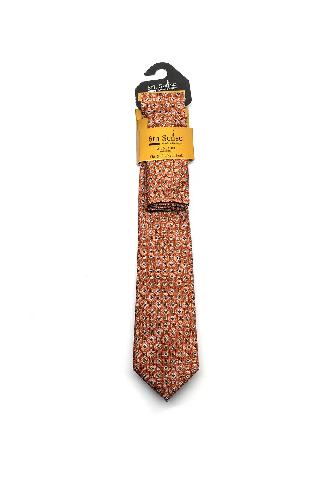 6th Sense Tie & Pocket Square, Orange & Black