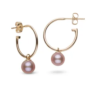 7.5-8.0 mm AAA Lavender Freshwater Pearl Charm Hoop Earrings