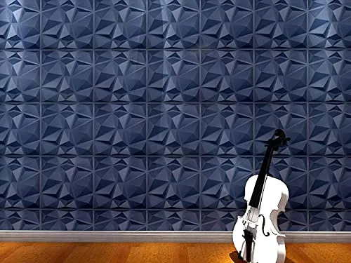Art3d 3D Paneling Textured 3D Wall Design, Blue Diamond, 19.7" x 19.7" (12 Pack) (Matt Blue)