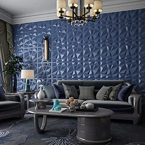 Art3d 3D Paneling Textured 3D Wall Design, Blue Diamond, 19.7" x 19.7" (12 Pack) (Matt Blue)