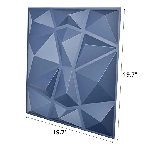 Art3d 3D Paneling Textured 3D Wall Design, Blue Diamond, 19.7" x 19.7" (12 Pack) (Matt Blue)
