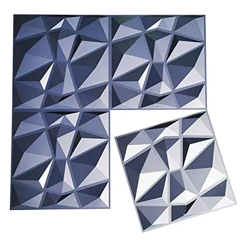 Art3d 3D Paneling Textured 3D Wall Design, Blue Diamond, 19.7" x 19.7" (12 Pack) (Matt Blue)