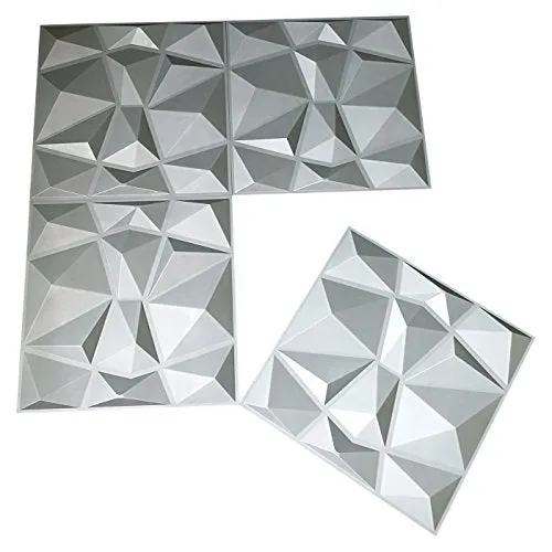 Art3d 3D Paneling Textured 3D Wall Design, Grey Diamond, 19.7" x 19.7" (12 Pack) (Matt Grey)
