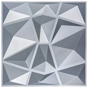 Art3d 3D Paneling Textured 3D Wall Design, Grey Diamond, 19.7" x 19.7" (12 Pack) (Matt Grey)