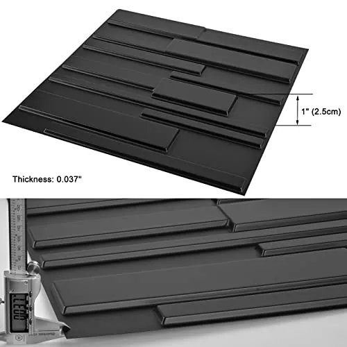 Art3d A10032BK Decorative PVC Wall Panels, 32 Square Feet, 3D Rectangle 3-Black, Sq Ft