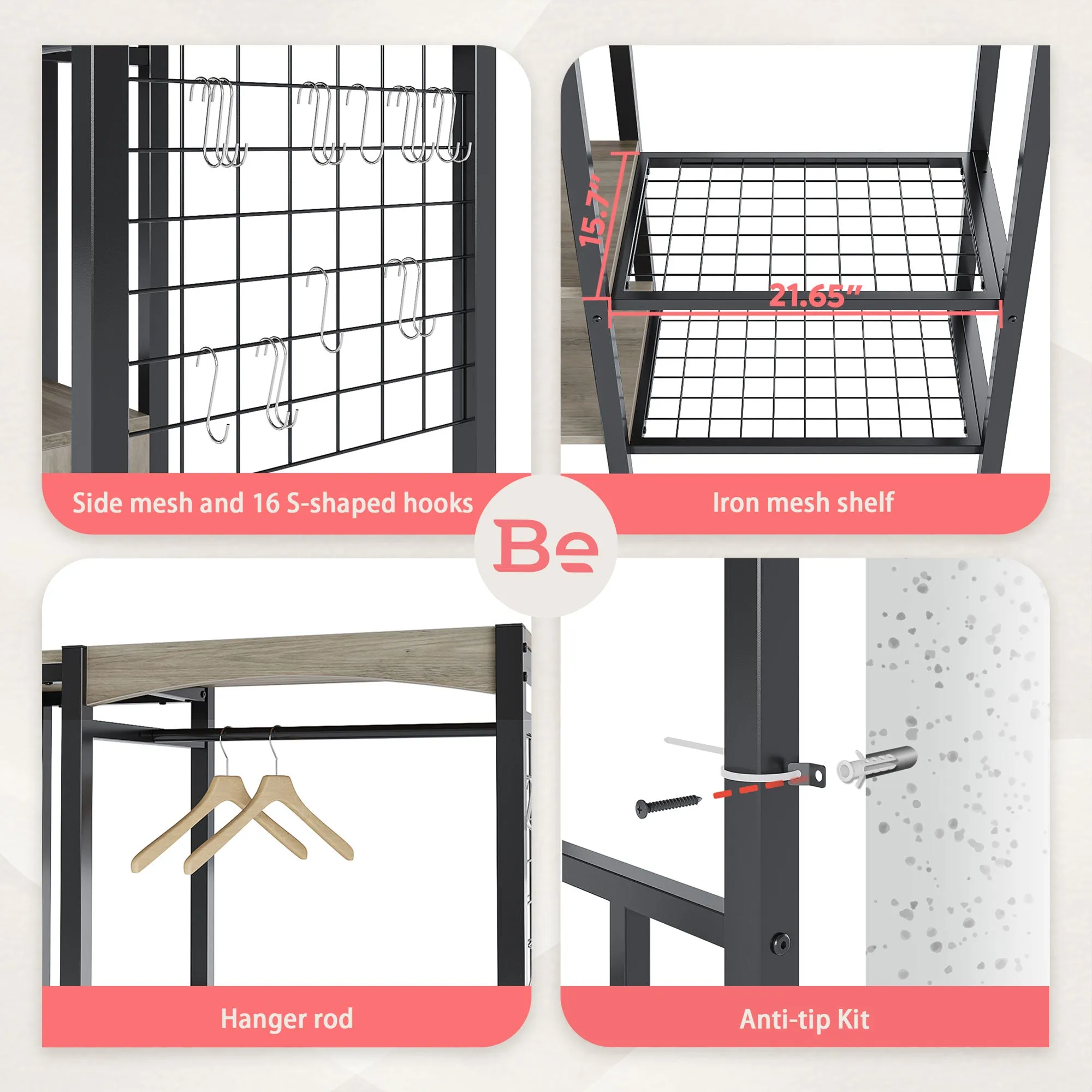 Bestier Metal Freestand Wardrobe Color Changing Lights, Gray (Open Box)