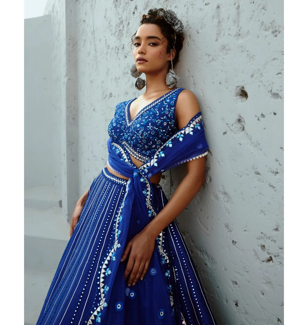 Blue Sunflower Skirt Set