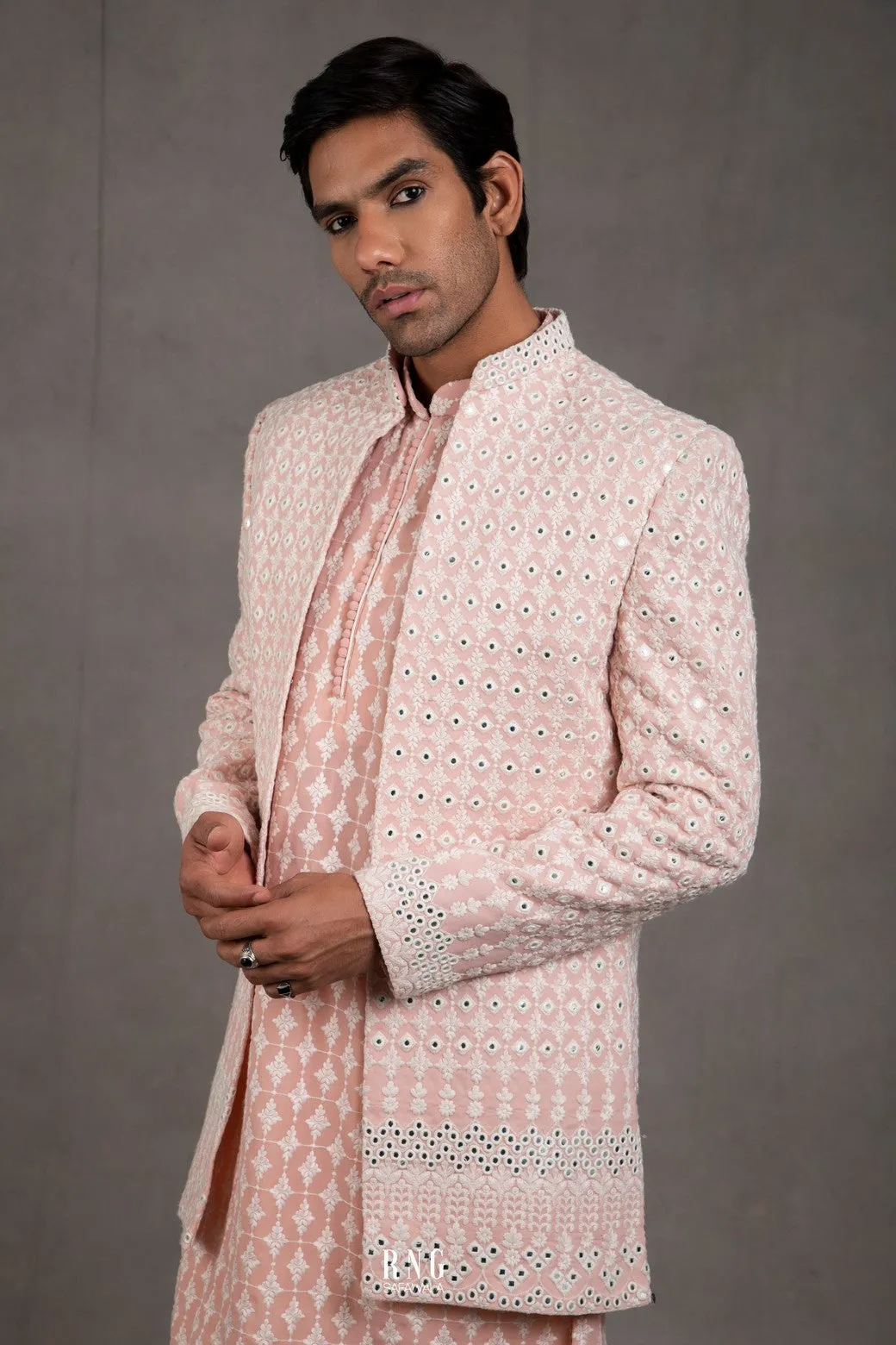 Blush Pink Embroidered Indo Western Set