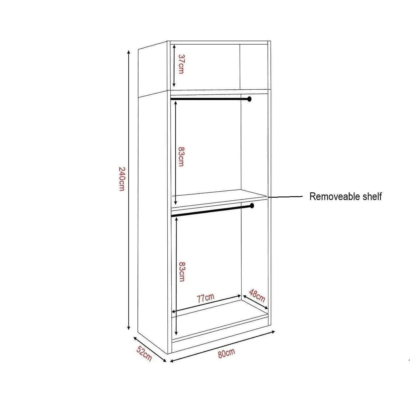 Borese Open Door Wardrobe With Top