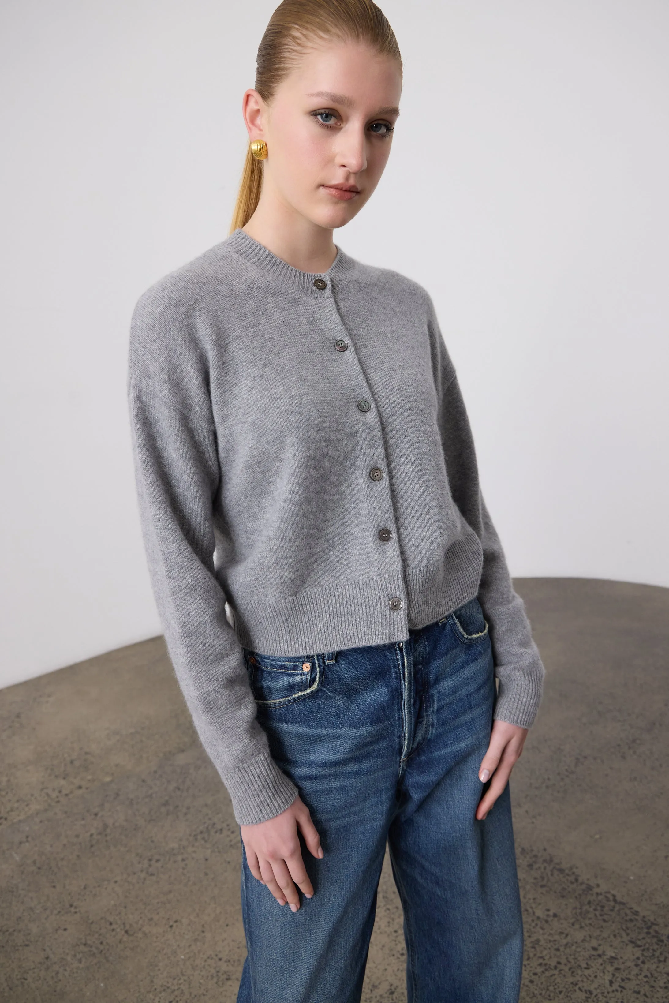 Boxy Cashmere Cardigan - Grey Marle