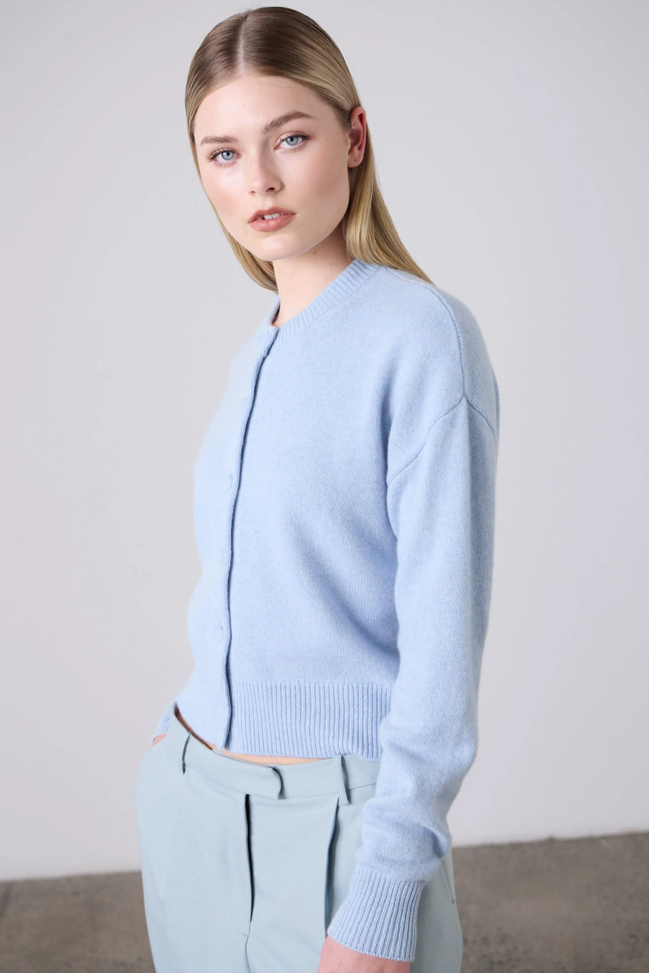 Boxy Cashmere Cardigan - Sky