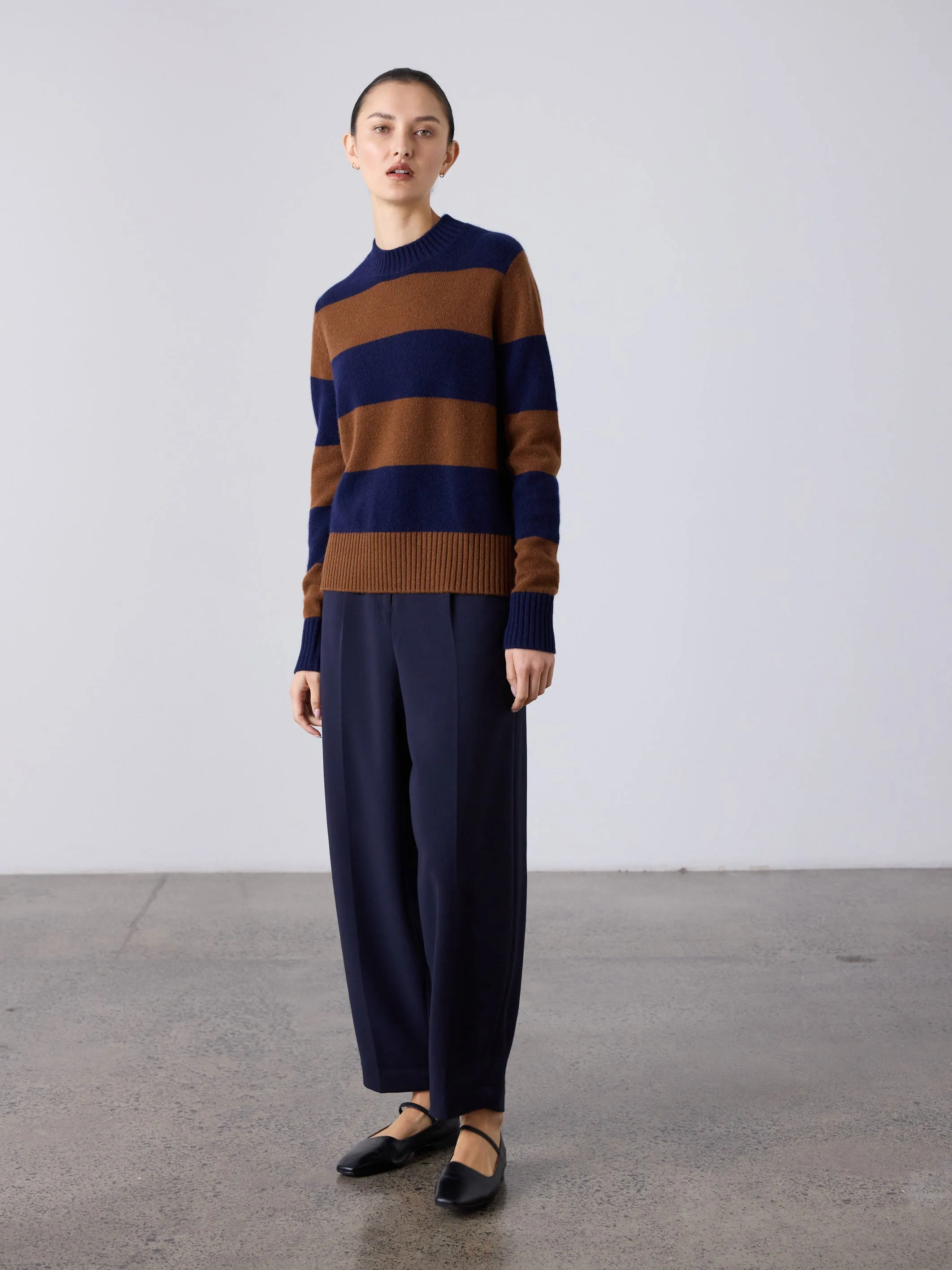 Boxy Cashmere Crew Stripe