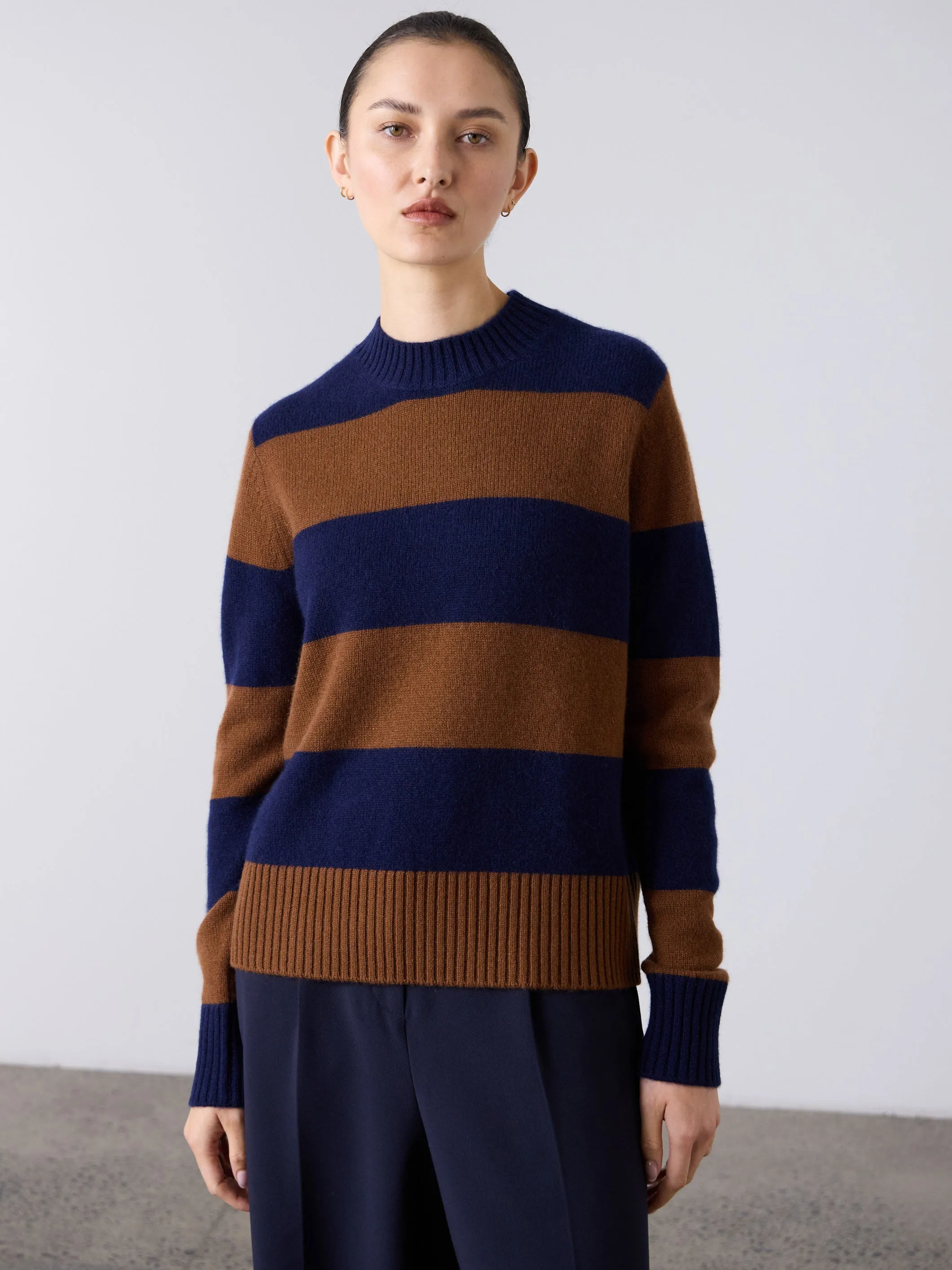 Boxy Cashmere Crew Stripe
