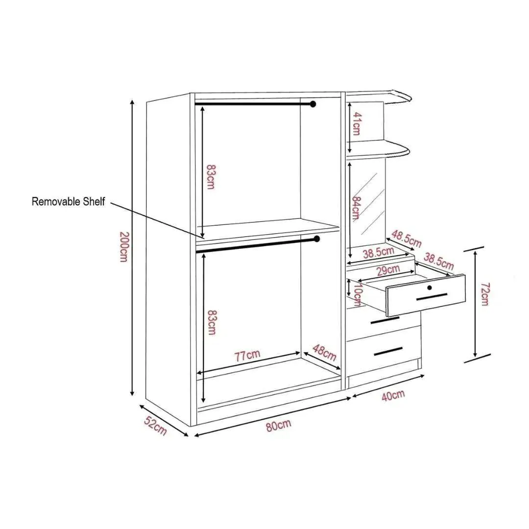 Brastow Mirror 2 Open Door Wardrobe with Drawer