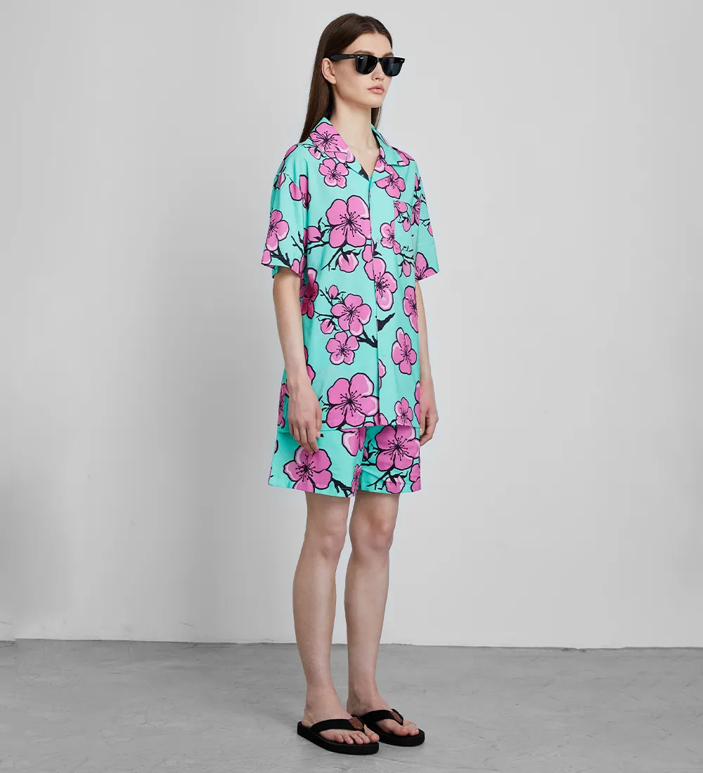 Cartoon Cherry Blossom Camp Shirt