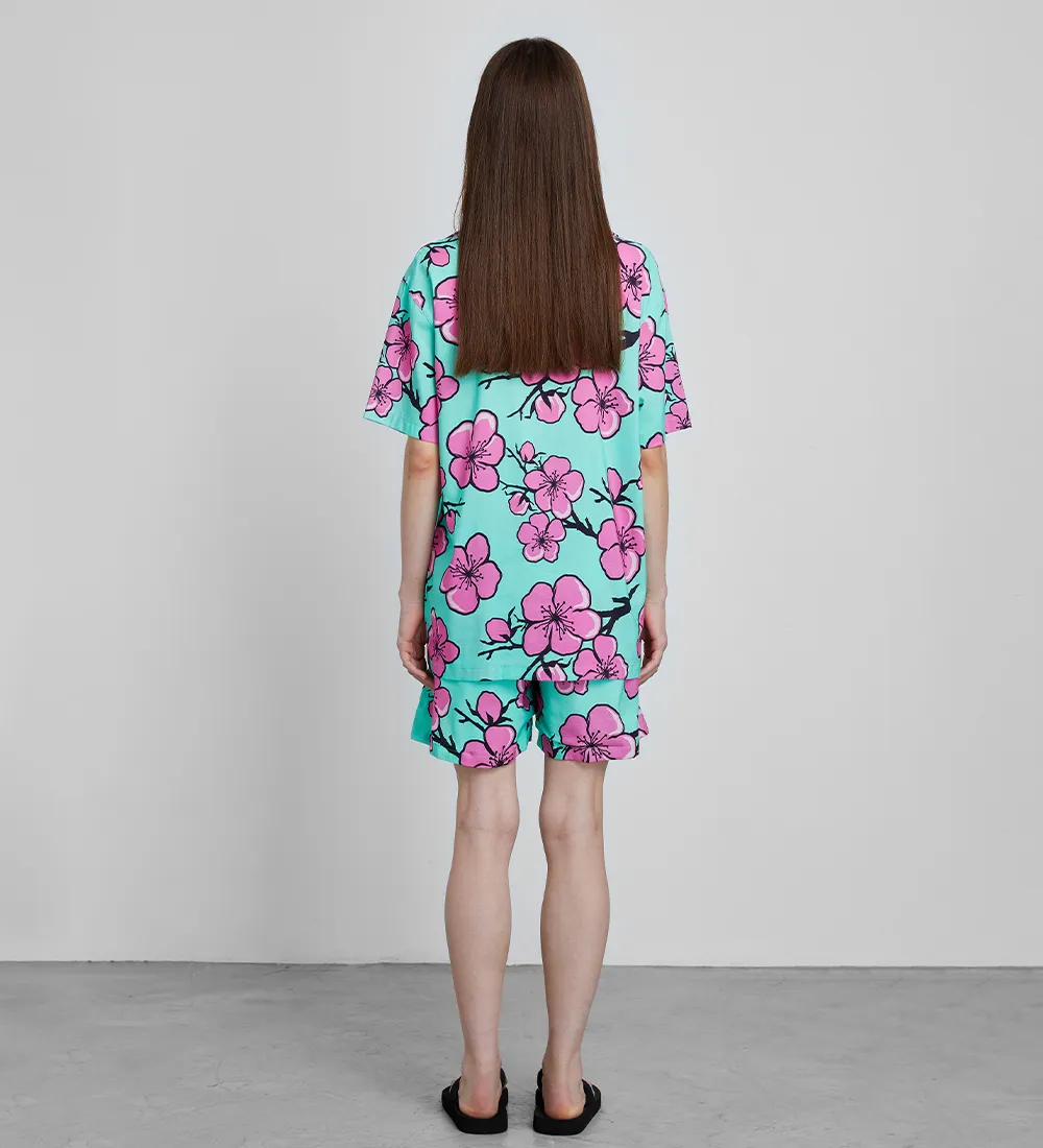 Cartoon Cherry Blossom Camp Shirt