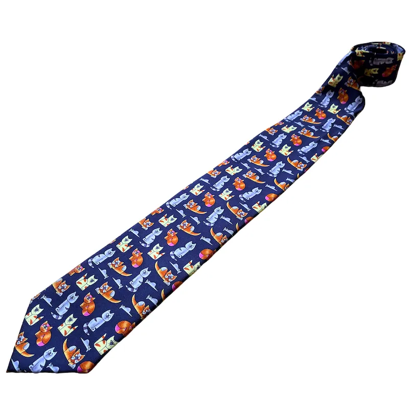 Cats and Mice Blue Silk Tie