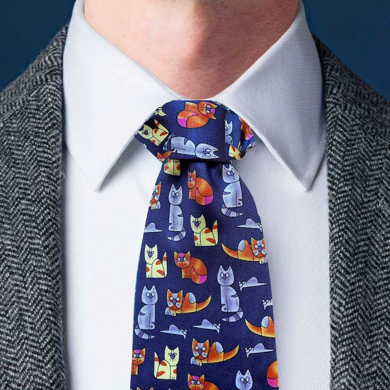 Cats and Mice Blue Silk Tie
