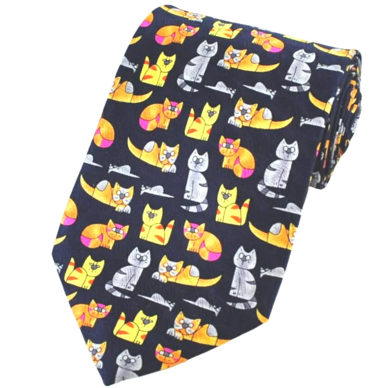 Cats and Mice Blue Silk Tie