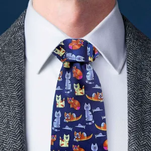 Cats and Mice Blue Silk Tie
