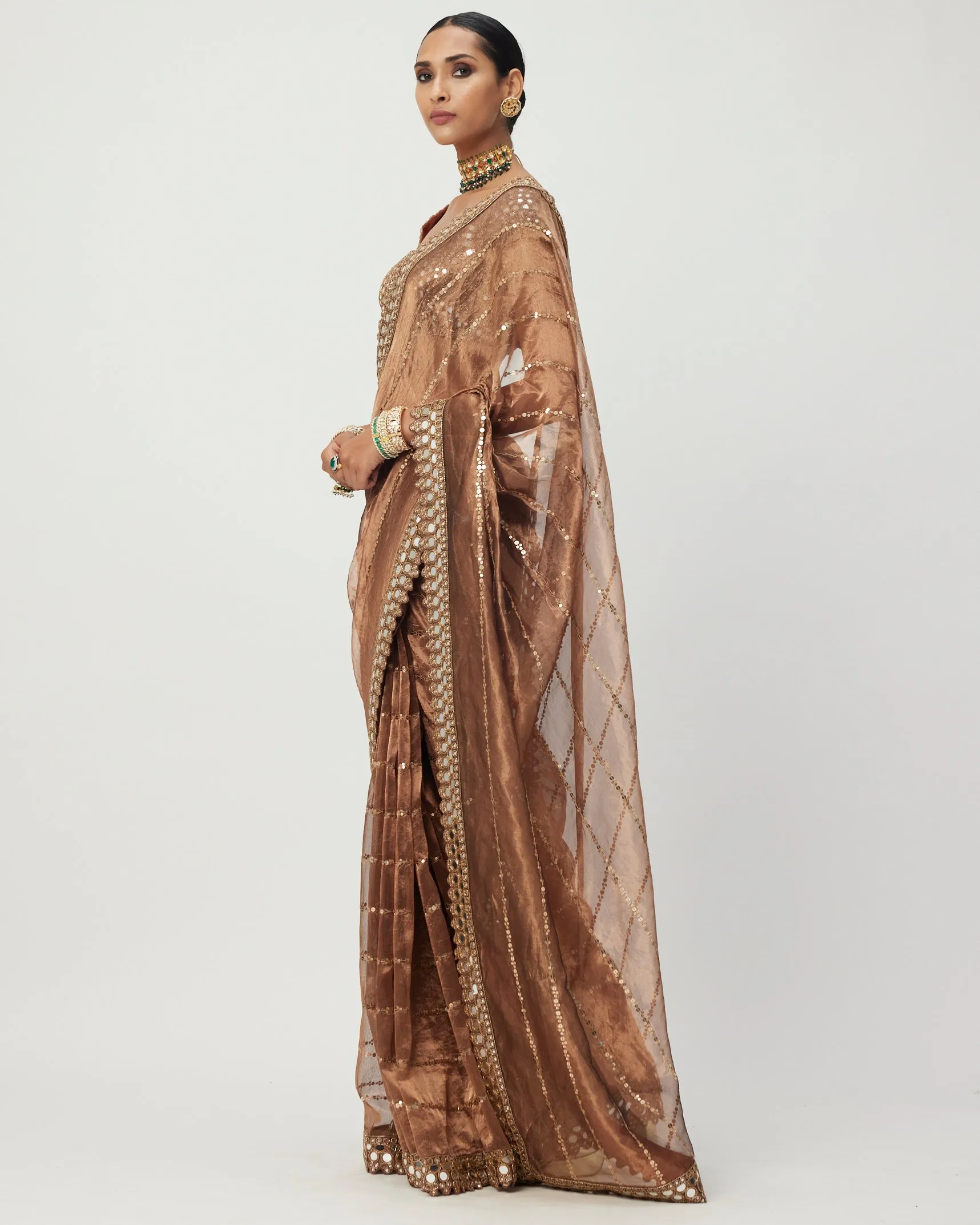 Copper Shimmer Organza Sari Set