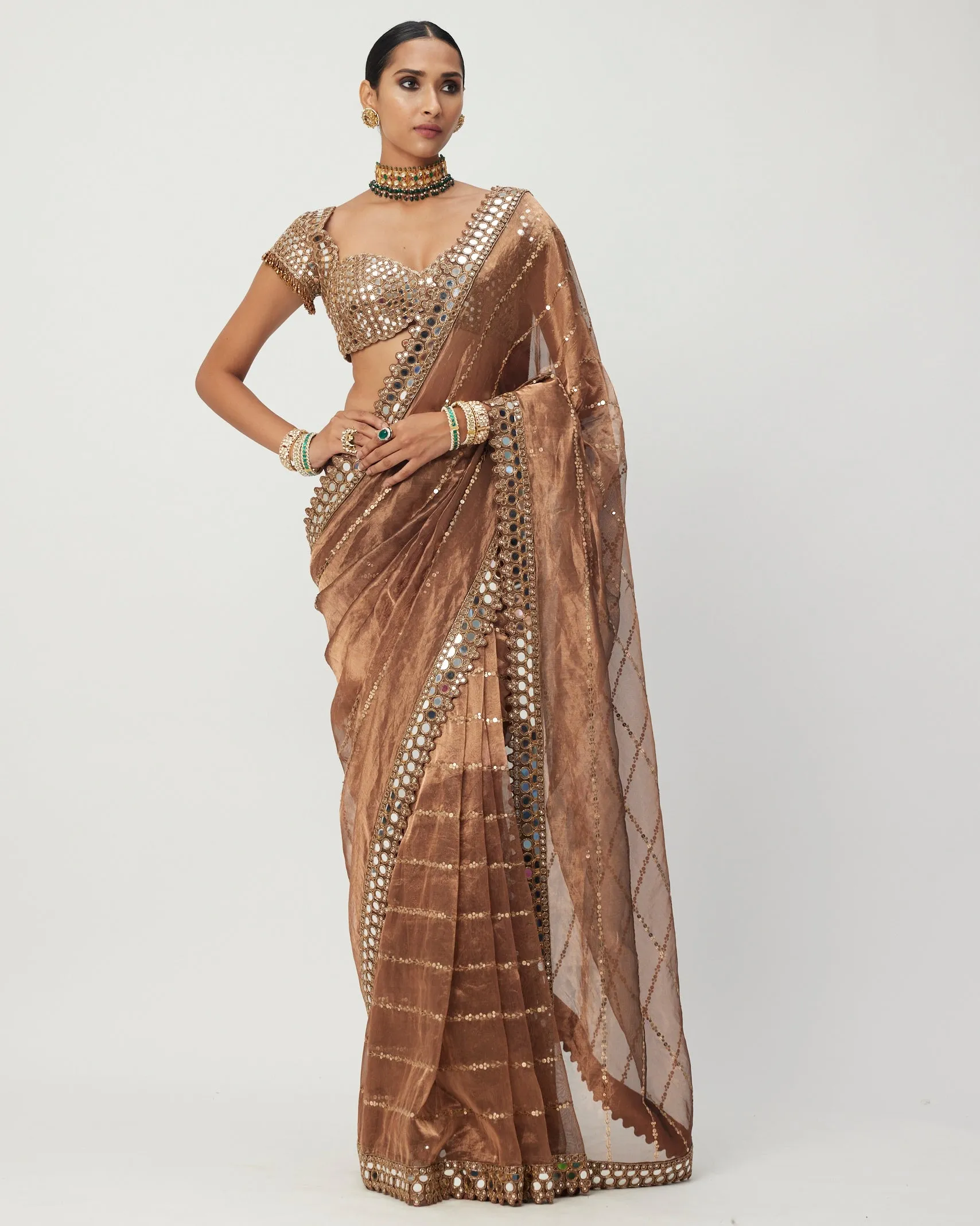 Copper Shimmer Organza Sari Set
