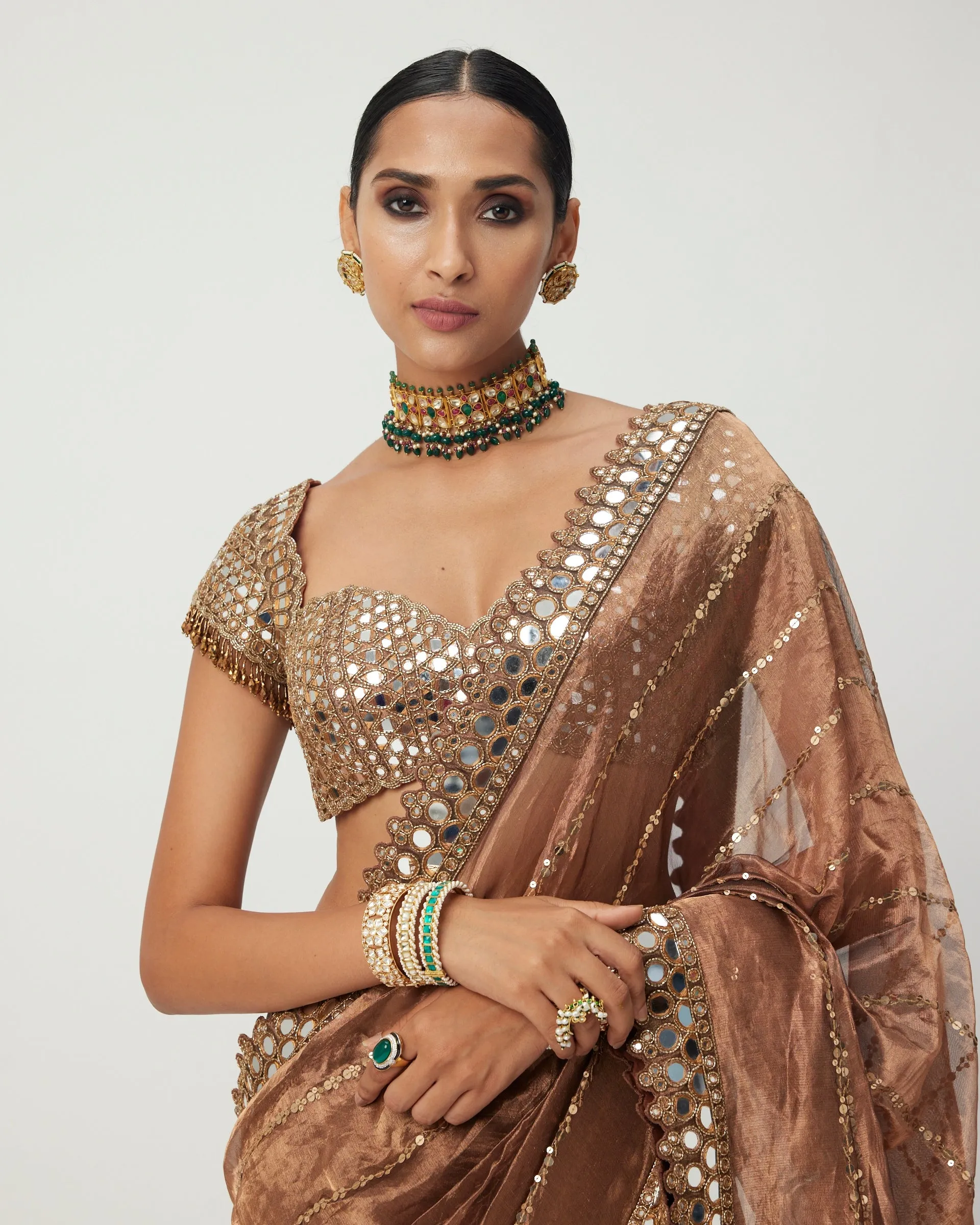 Copper Shimmer Organza Sari Set