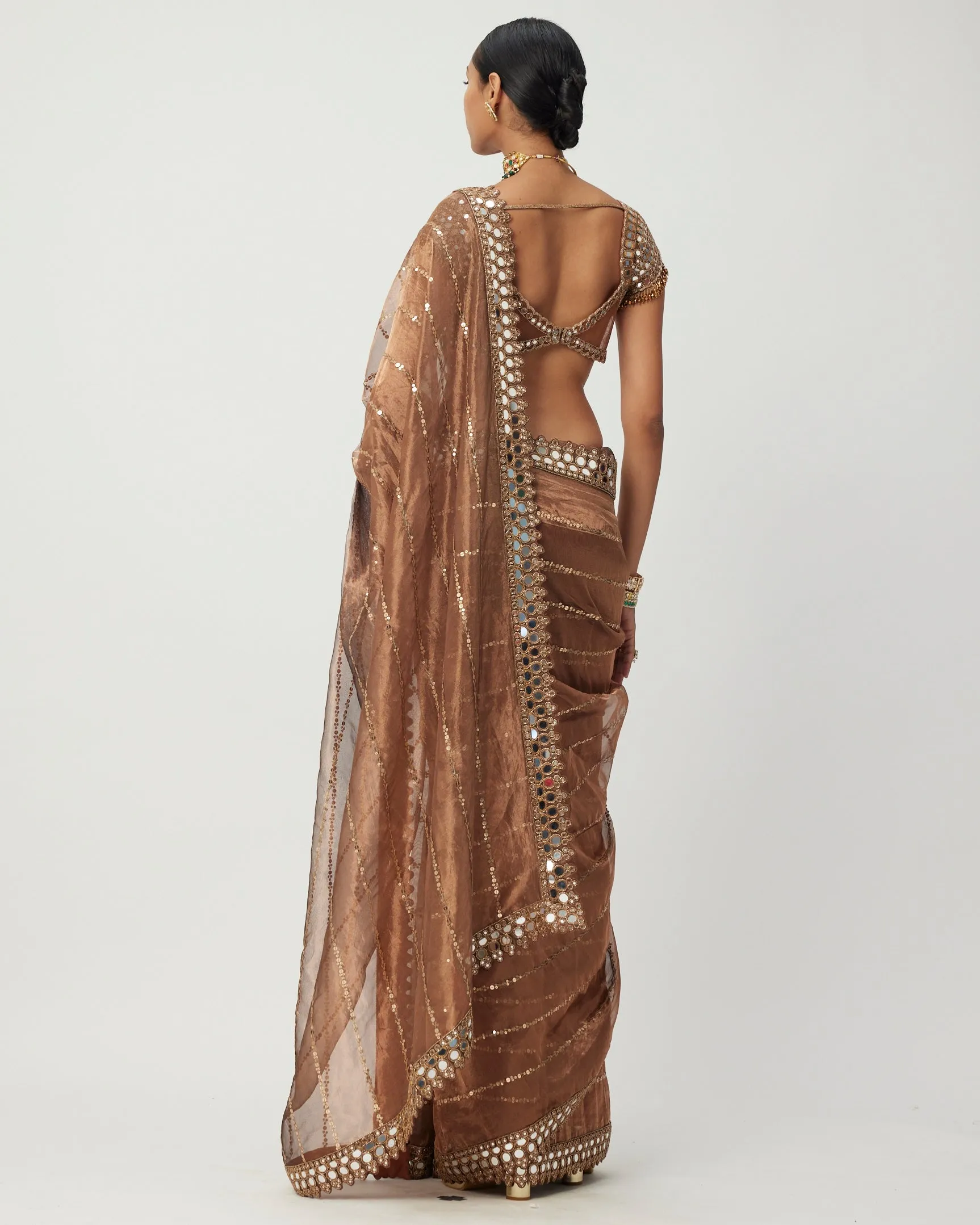 Copper Shimmer Organza Sari Set