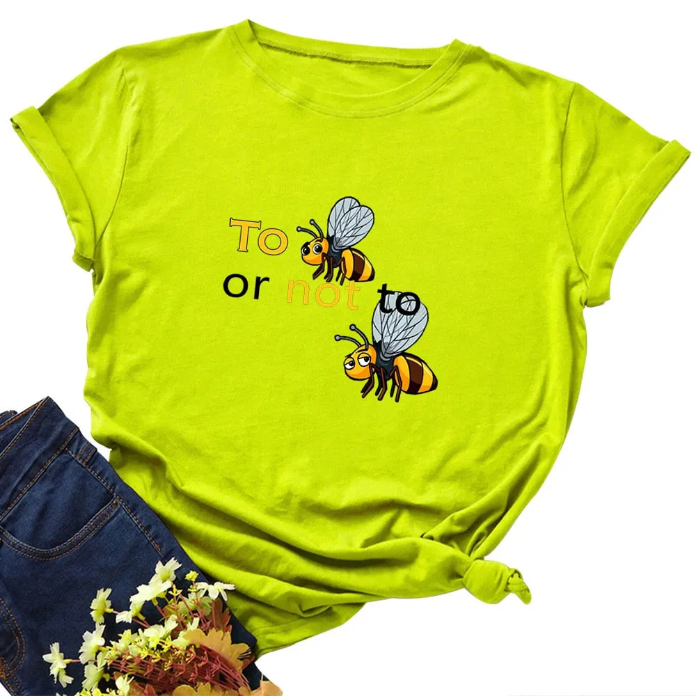 Cotton To Bee Letter Print T Shirt