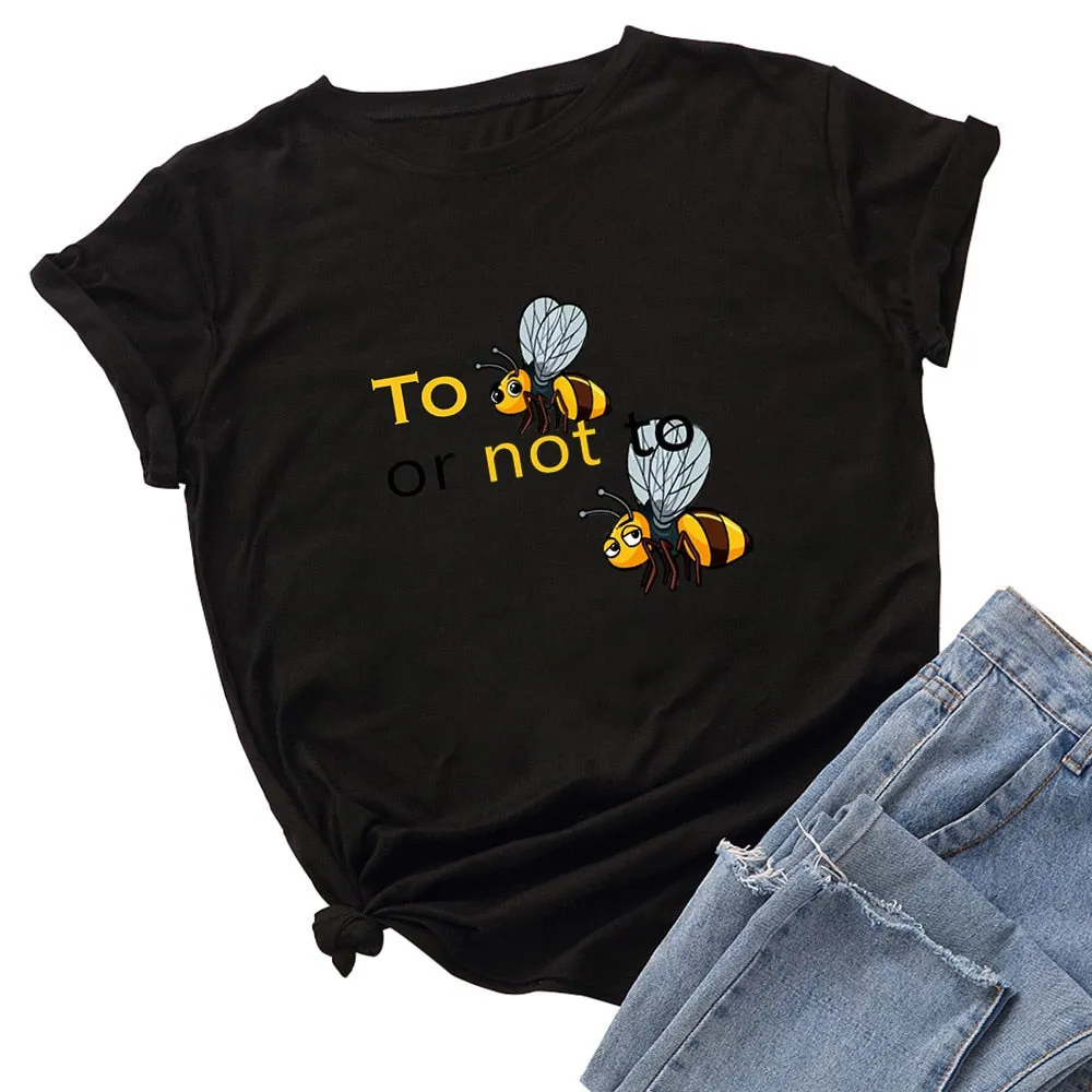 Cotton To Bee Letter Print T Shirt