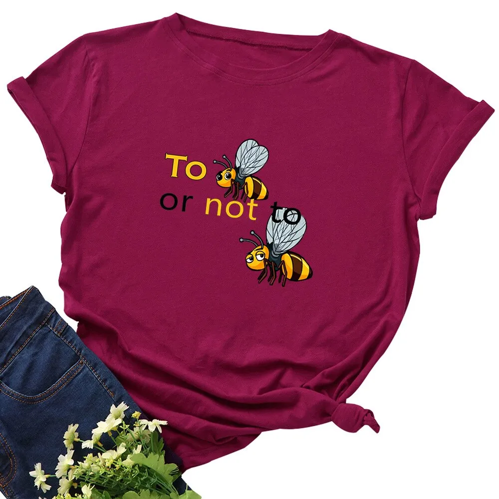 Cotton To Bee Letter Print T Shirt