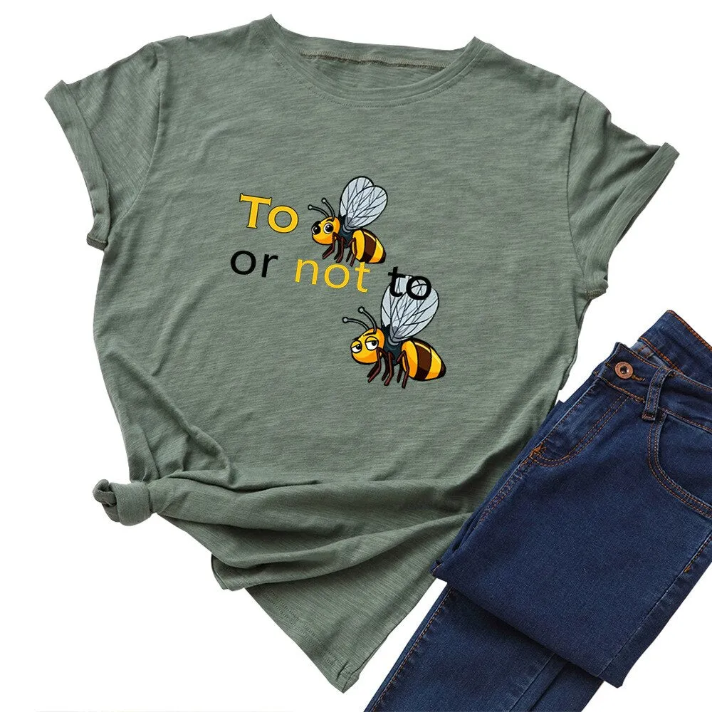 Cotton To Bee Letter Print T Shirt