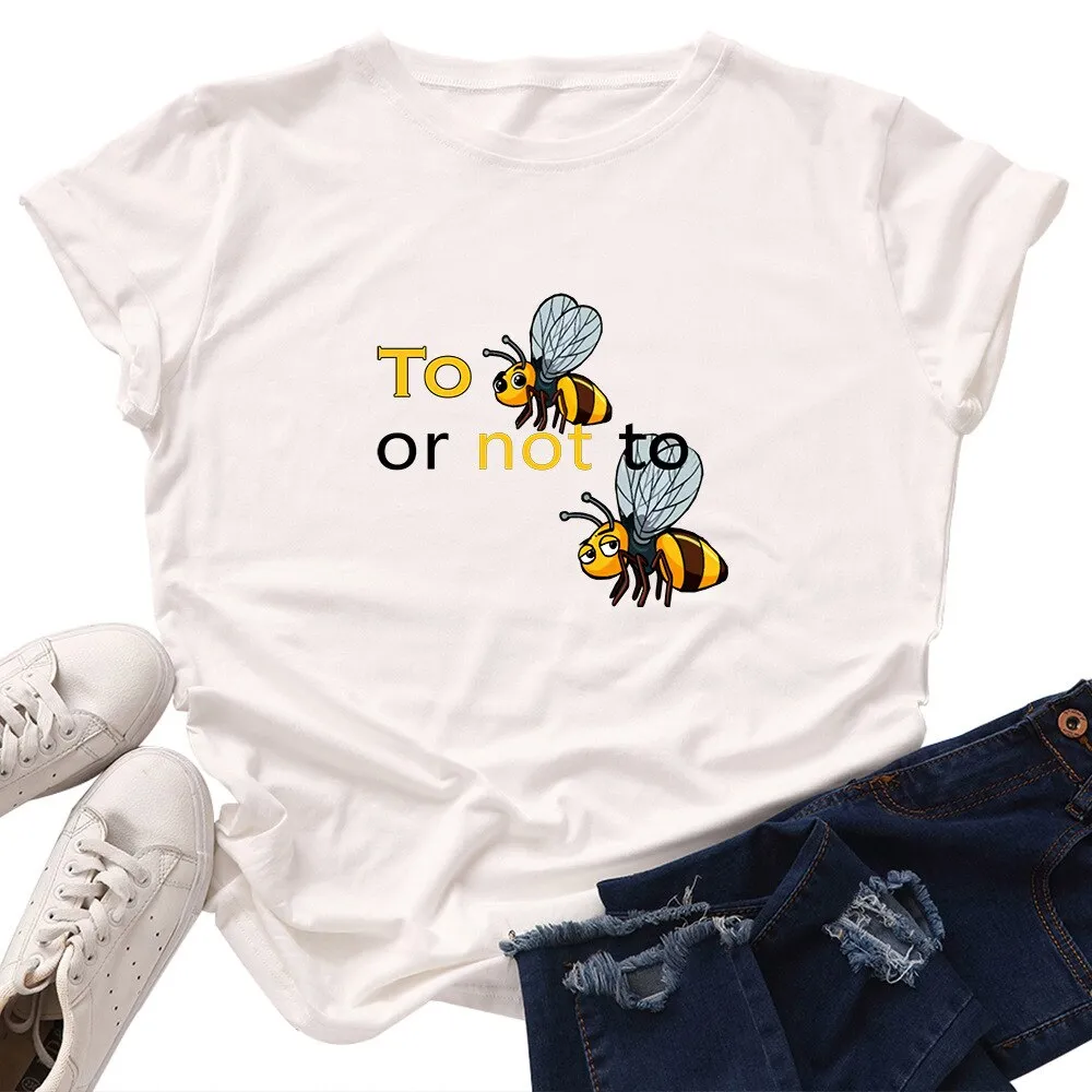 Cotton To Bee Letter Print T Shirt