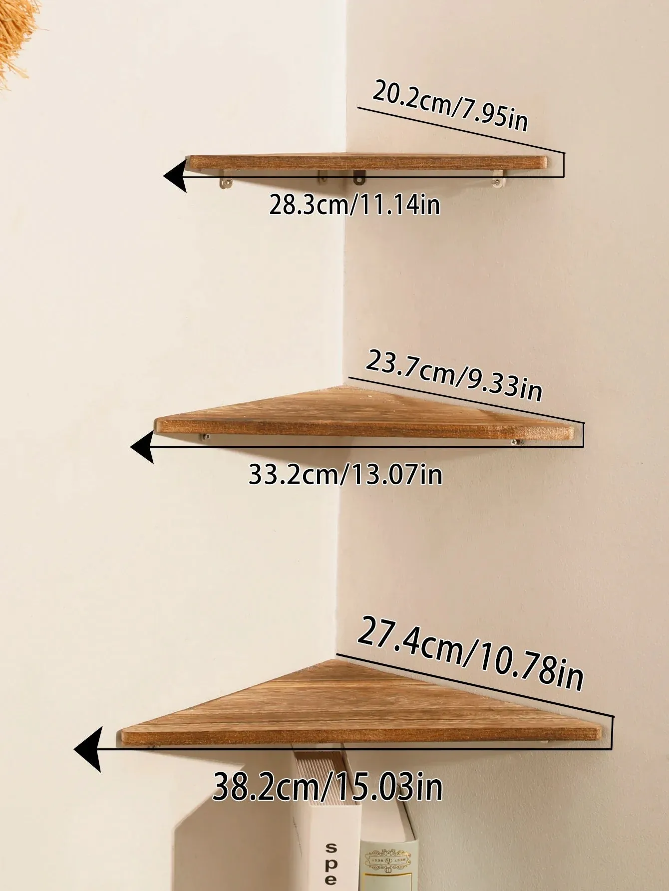 Dark Wood Corner Shelf for Home Display and Storage