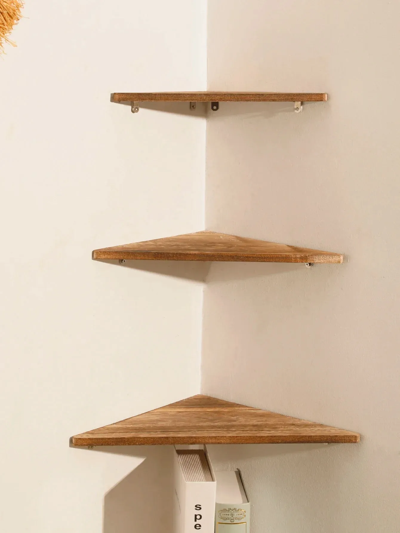 Dark Wood Corner Shelf for Home Display and Storage