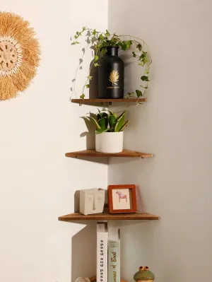 Dark Wood Corner Shelf for Home Display and Storage