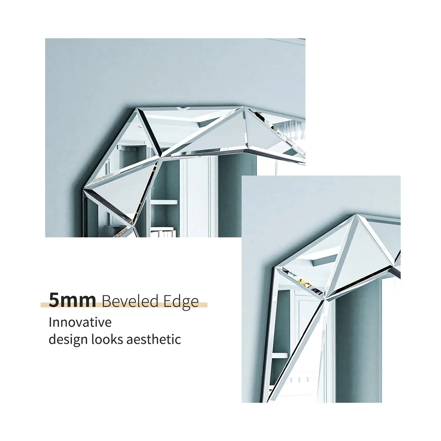 Decorative Asymmetrical Wall Mirror For Living Room Bedroom Glass Inlayed Accent 100Cm