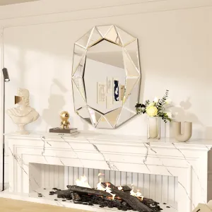 Decorative Asymmetrical Wall Mirror For Living Room Bedroom Glass Inlayed Accent 100Cm