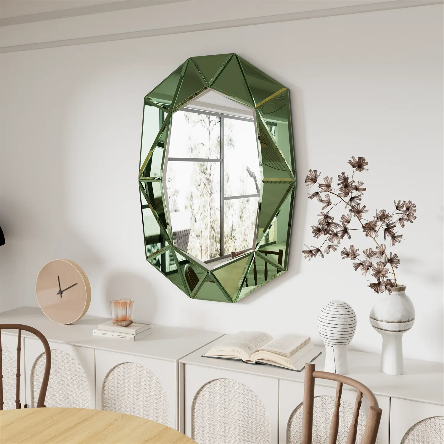 Decorative Asymmetrical Wall Mirror For Living Room Bedroom Glass Inlayed Accent 100Cm