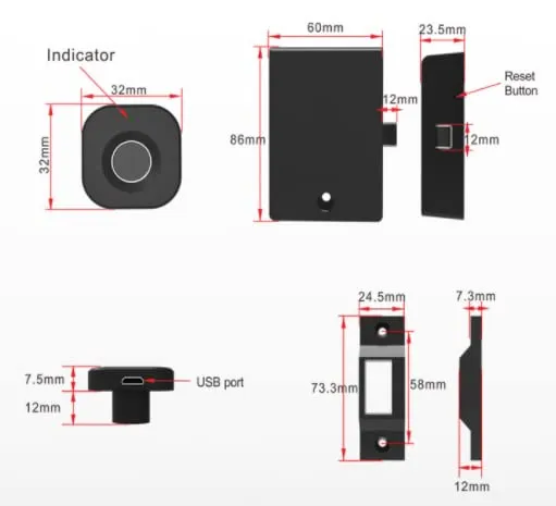 Escozor Fingerprint Drawer Lock, Smart Biometric Cabinet Lock, Safety Electric Fingerprint Lock, Drawer Wardrobe Lock, Furniture Privacy Lock (With Each Lock Having Different E-Key), Black