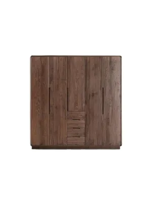Customizable Modern Minimalist Solid Black Walnut Wood Wardrobe - Sleek Design for Stylish Storage