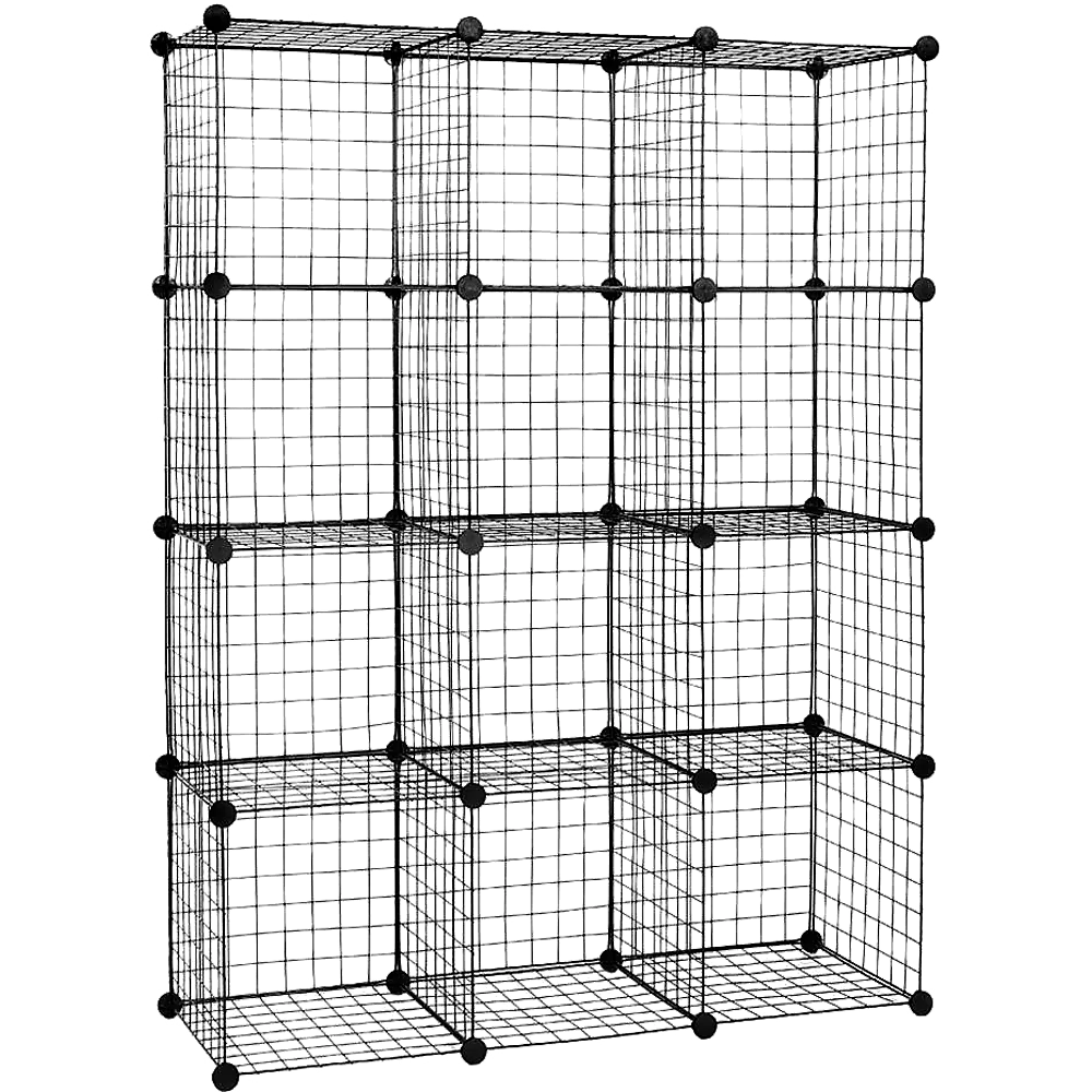 Flexible Black 12 Cube Wire Grid Storage Organizer Bookcase