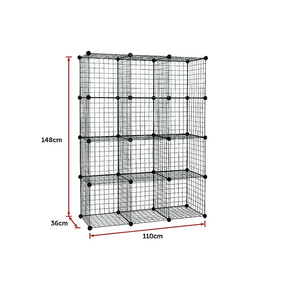Flexible Black 12 Cube Wire Grid Storage Organizer Bookcase