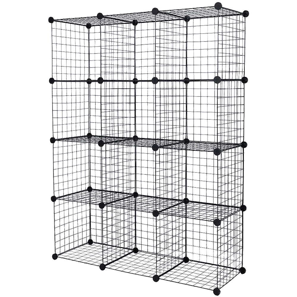 Flexible Black 12 Cube Wire Grid Storage Organizer Bookcase