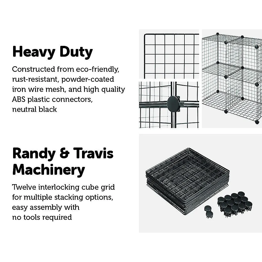 Flexible Black 12 Cube Wire Grid Storage Organizer Bookcase