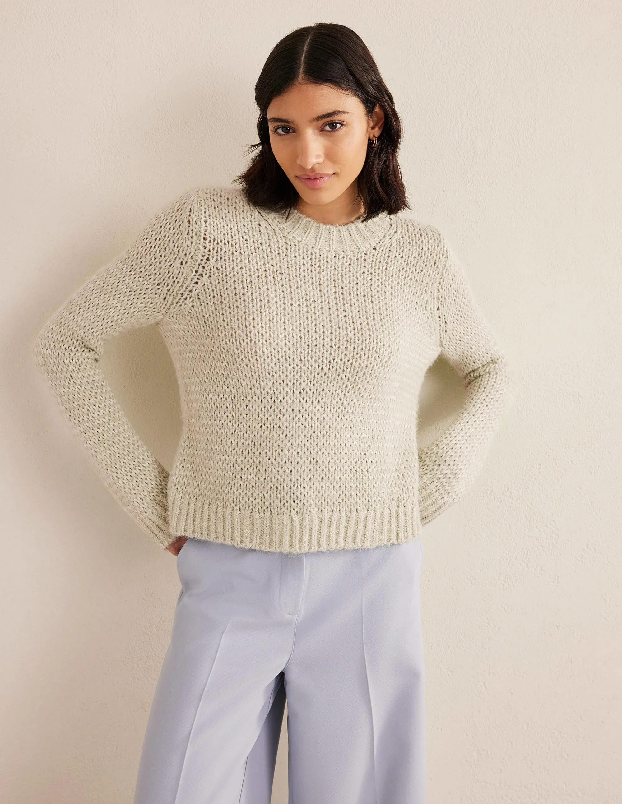 Fluffy Open Stitch Jumper-Sap
