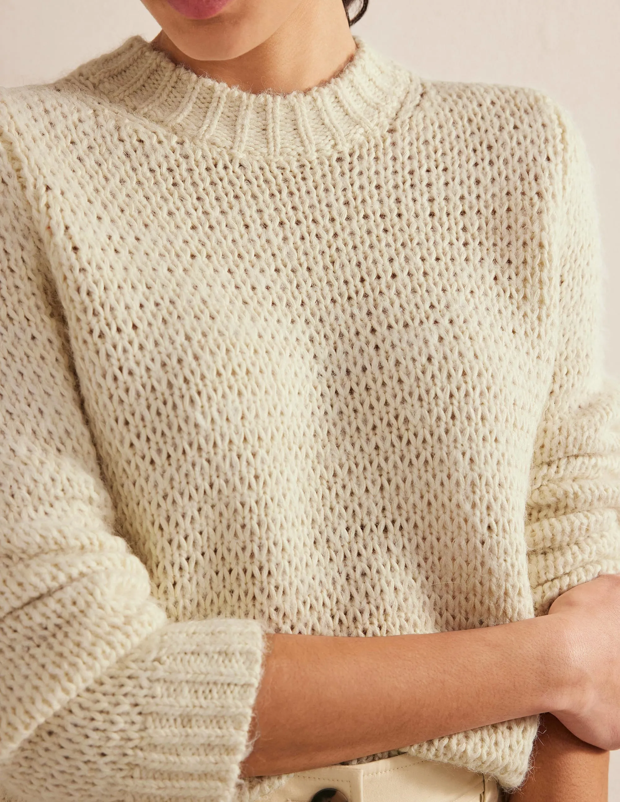Fluffy Open Stitch Jumper-Warm Ivory