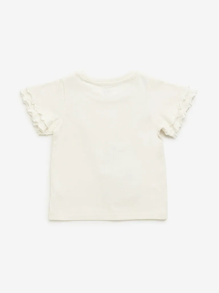 HOP Kids Off-White Crochet Detailed Cotton Top